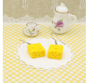 Kolczyki jedzenie ser żółty - biżuteria z modeliny - Krafciarka sklep