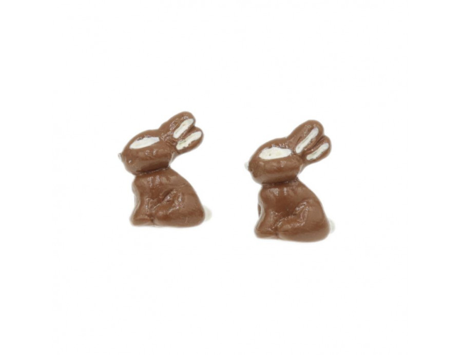 Zając czekoladowy 15mm - kolczyki Wielkanocne sztyfty stal króliki