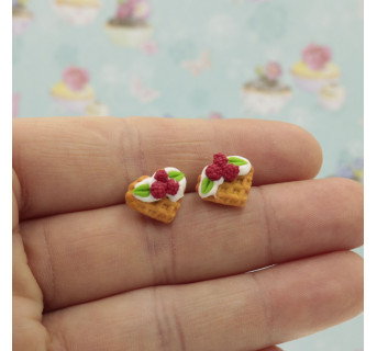 Kolczyki dla dzieci gofry z malinami - kolczyki słodycze - Krafciarka