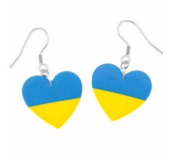 Kolczyki wiszące flaga Ukrainy duże serce - rękodzieło Krafciarka