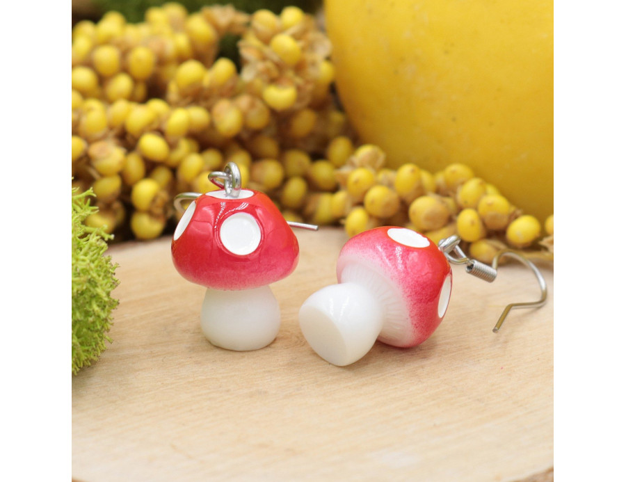 Kolczyki muchomorki - Biżuteria w kształcie grzybów - Krafciarka sklep
