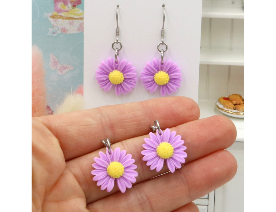 Kolczyki kwiatki dla dziewczynki fioletowe