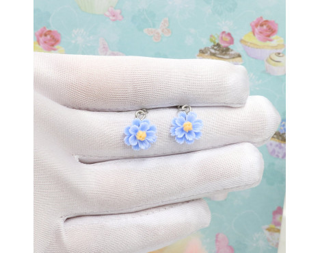 Kolczyki kwiatuszki goździki niebieskie 12mm