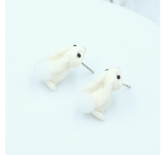 Kolczyki wtykane zwierzątka 16mm - białe zajączki