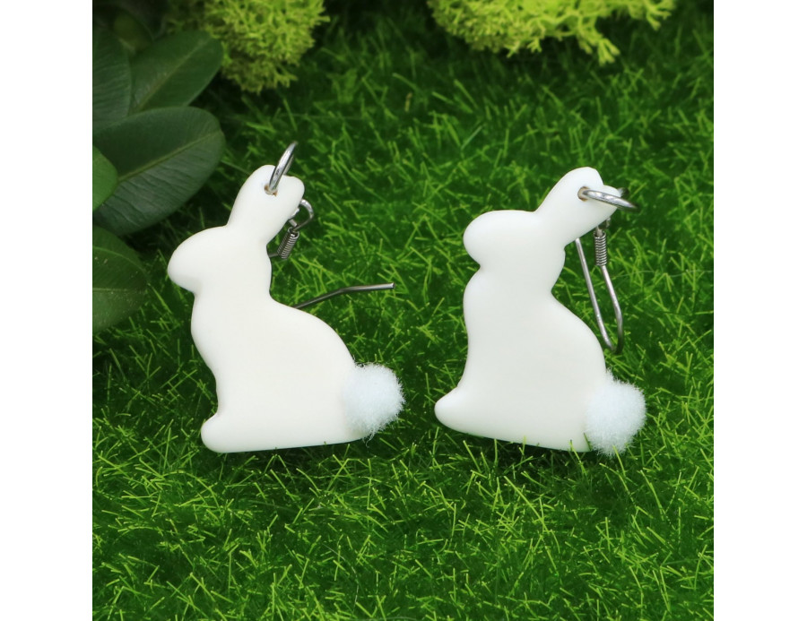 Kolczyki wiszące białe króliczki z ogonkiem