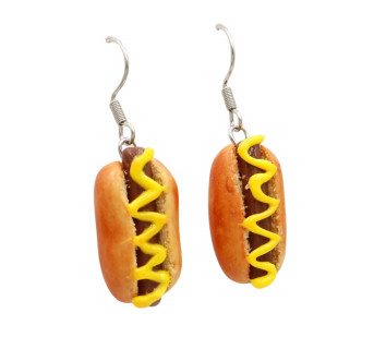 Kolczyki z modeliny Hot-Dogi z musztardą