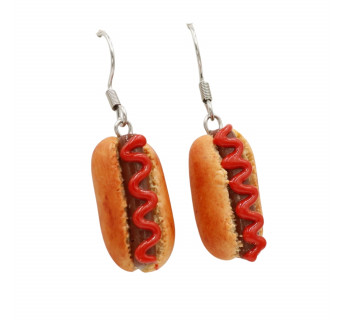 Kolczyki z modeliny Hot-Dogi z ketchupem