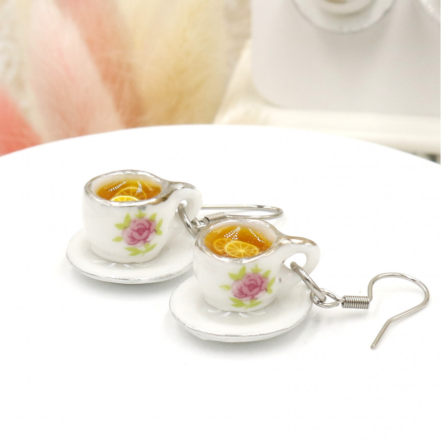 Miniatury z modeliny i żywicy - kolczyki herbatki