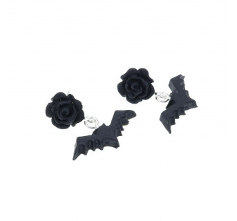 Kolczyki nietoperze z różą rękodzieło - kolczyki zwierzaki  Krafciarka
