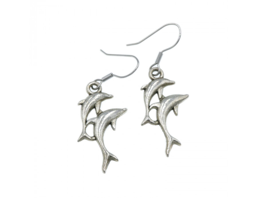 Kolczyki wiszące skaczące delfiny - biżuteria marynistyczna - sklep