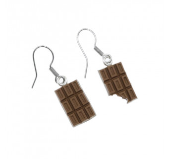 Czekoladowe kolczyki wiszące 1,5cm tabliczka czekolady, czekoladki kolczyki wiszące