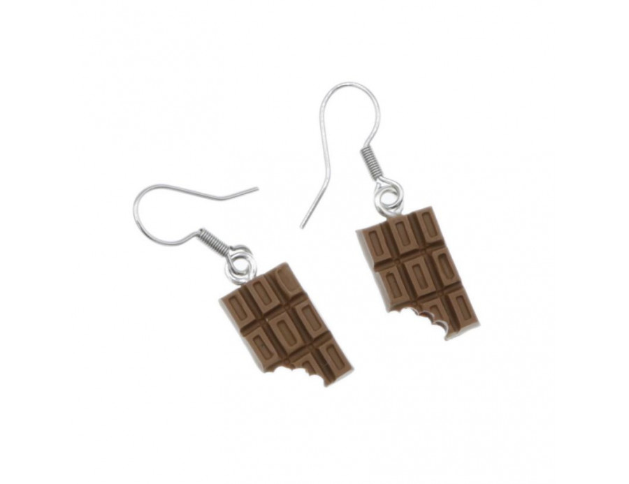 Czekoladowe kolczyki wiszące 1,5cm tabliczka czekolady, czekoladki kolczyki czekolada  wiszące