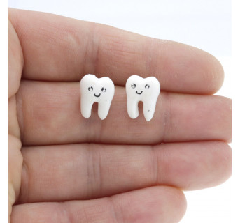 Ząb kolczyki dla dentystki wys. 1,4cm - zęby ząbek  sztyfty